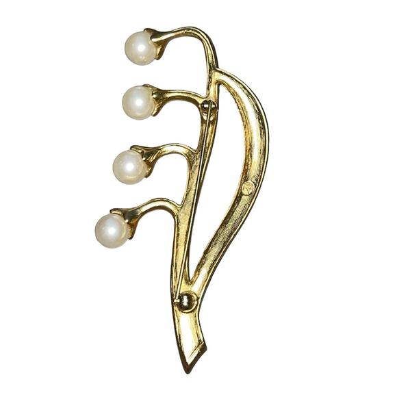 Swarovski Crystal Faux Pearl Brooch Pin Gold Tone Lily of the Valley Signed Swan - Picture 6 of 13